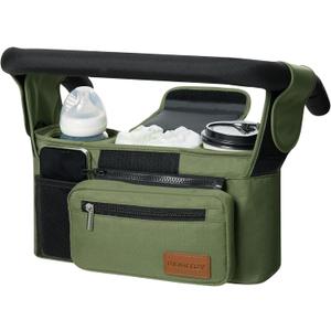 Momcozy Universal Baby Stroller Organizer, 2 Insulated Cup Holder, Detachable Zippered Pocket, Adjustable Shoulder Strap, Large capacity for baby essentials, Compact Design Fits Any Strollers
