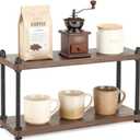 Mkono Coffee Station Organizer Wooden Mug Holder for Countertop Cup and Mug Shelf for Coffee Bar Accessories Rustic Matcha Stand 2 Tier Storage and Display Rack for Tea Cups Kitchen Office (Brown)