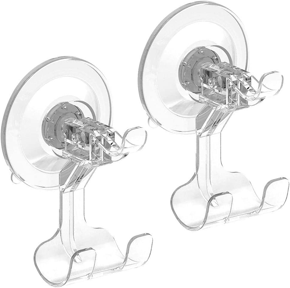 Suction Cup Hook, 2 Pack Clear Shower Hooks, Removable Small Suction Cup Hooks for Shower, Kitchen, Bathroom, Glass Windows, Door, Hanging up to 6.6 lbs
