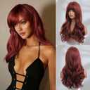 Honygebia Dark Red Wig with Bangs - Burgundy Wigs for Women, Wine Red Long Straight Layered Realistic Hair, Natural Synthetic Heat Resistant Wigs for Halloween/Christmas/Cosplay/Party