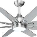 wurzee 62 Inch Ceiling Fan with Light, Brushed Nickel 3CCT Reversible DC Motor, Dimmable Timing 6 Speed, Large Ceiling Fan for Factory Warehouse