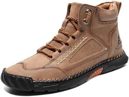 Mens Orthopedic Comfortable Handmade Boots Casual Mid Top Walking Driving Shoes Waterproof Arch Support Spacious Toe Box Outdoor Leather Shoes (Size 9, Brown)