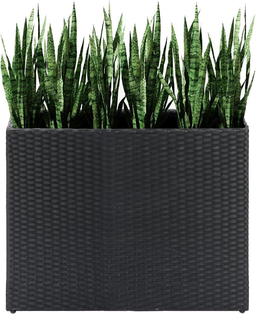 LEWIS&WAYNE Tall Planters for Outdoor Plants Handmade Wicker Large Rectangular Block Planter Box with Removable Liners Modern Planter for Indoor Outdoor Patio Deck - Black, 32 x 11 x 24 inches