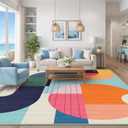 9x12 Area Rug Colorful Boho Geometric Carpet Modern Abstract Large Rug for Living Room Bedroom Machine Washable Non-Slip Rug for Dining Room Home Office