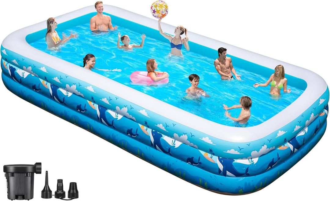 Extra Large Inflatable Pool for Adults, 158"x74"x22" Big Family Size Blow Up Pools with Pump, Portable Soft Thickened Inflatable Swimming Pool for Outdoor Backyard Garden Summer Water Party