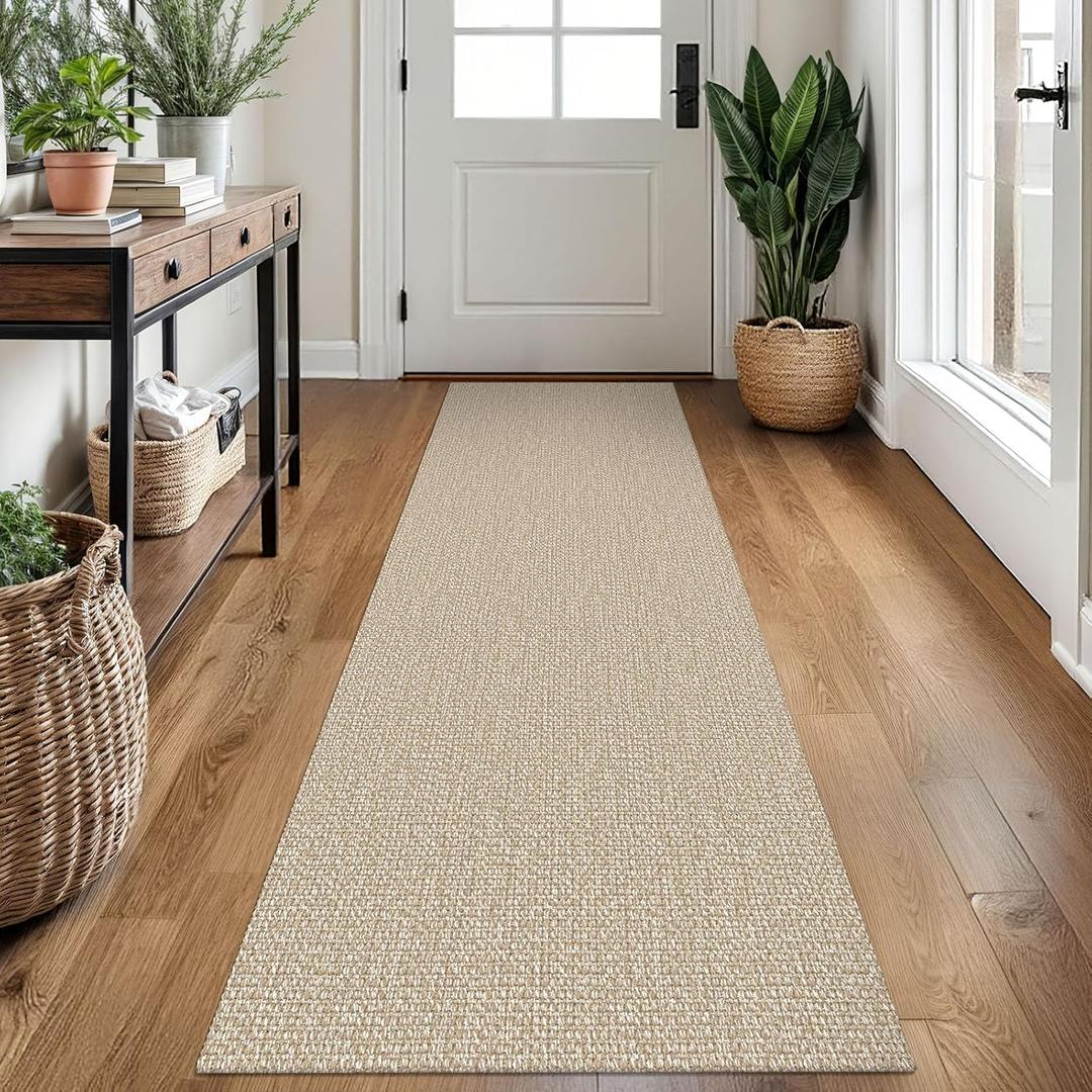 EARTHALL Washable Runner Rug 2x7 Ft Non Slip Runners for Hallways Cotton Rubber Backed Kitchen Runner Braided Indoor Floor Carpet Runners for Entryway, Hallway, Kitchen, Bedroom, Send/Beige