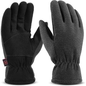 Winter Gloves for Men Women: -20F Thermal Warm Deerskin Polar Fleece Cotton Glove (Large, Grey-black)