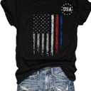 American Flag Patriotic T-Shirt Women 4th of July Gift Shirt USA Flag Stars Stripes Graphic Short Sleeve Casual Tops (Black, XL)