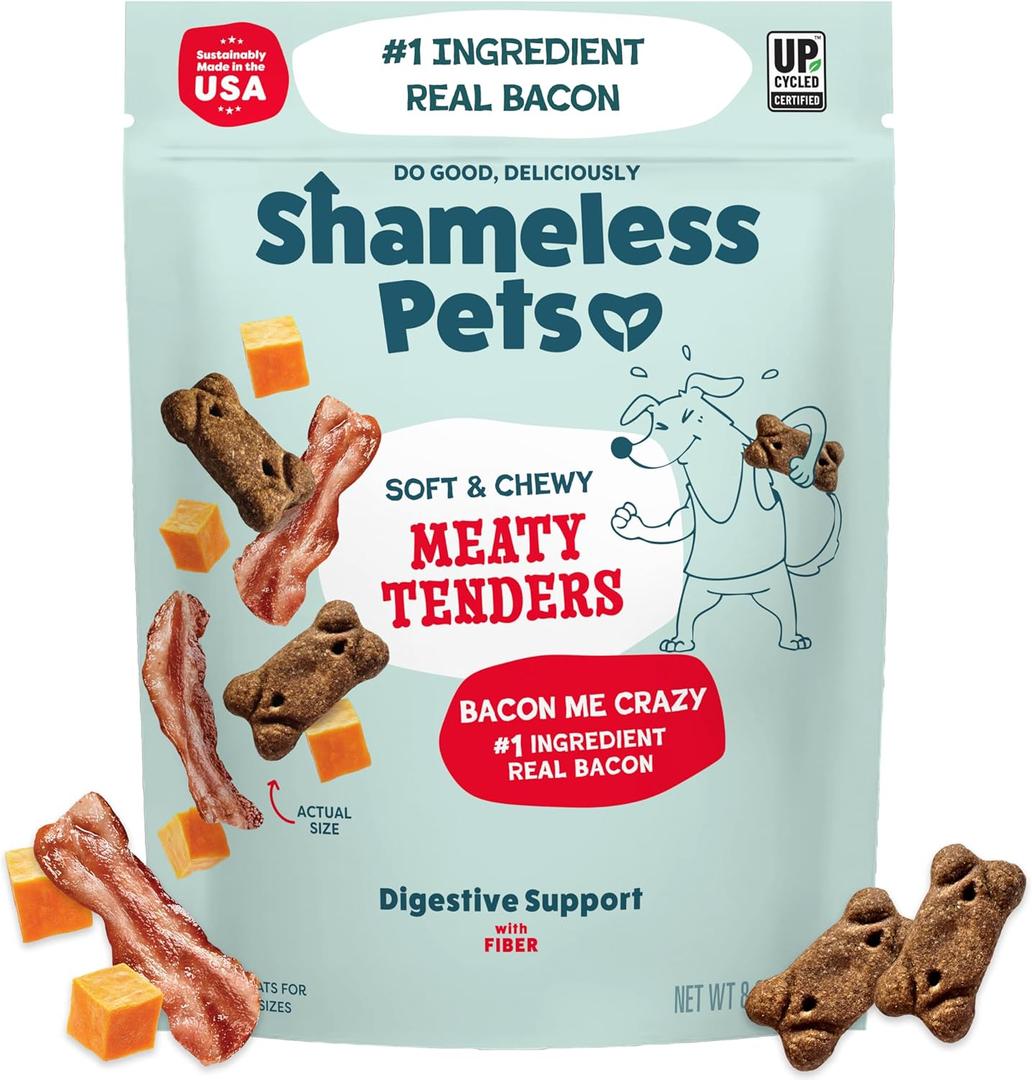 Shameless Pets Soft Dog Treats – Bacon Me Crazy Meaty Tenders, Soft & Chewy Treats for Dogs, Real Bacon 1st Ingredient, Grain Free, Healthy Treats for Small, Medium & Large Dogs, 8oz (EXP 08/19/27)