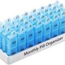 Daviky Monthly Pill Organizer 2 Times a Day, 30 Day Pill Box AM PM with Separate Container, One Month Medicine Case Twice a Day to Hold Vitamins, Supplements and Medication (Blue)