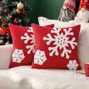 MIULEE Pack of 2 Christmas Decorative Snowflake Throw Pillow Covers Canvas Embroidery Winter Cushion Cases Holiday Decor Soft Pillowcases for Winter Couch Sofa Bedroom CarRed, 20x20in