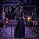 JOYIN Halloween Animatronic Plague Doctor Decoration Outdoor, Sound Activated Life-Size Standing Ghost with Rotating Head, LED Eyes Lantern, Scary Haunted House Props for Garden Yard Lawn