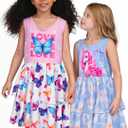 LQSZ Girls Dress Easter Cartoon Summer Vest Sleeveless Tutu Princess Casual Dresses for Kids 2-12 Years (Pink)