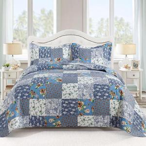 VAPUTAR King Size Quilt Set - Reversible Floral King Size Bedspreads with Wavy Edges - Lightweight Farmhouse King Quilt Bedding Sets for Bed Decorations, 3 Pieces (King (98"  106"))
