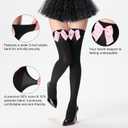 Women's Satin Bows Thigh High Stockings Hold-ups Snag-Resistant Knee High Long Socks (Medium, 2-black Pink)