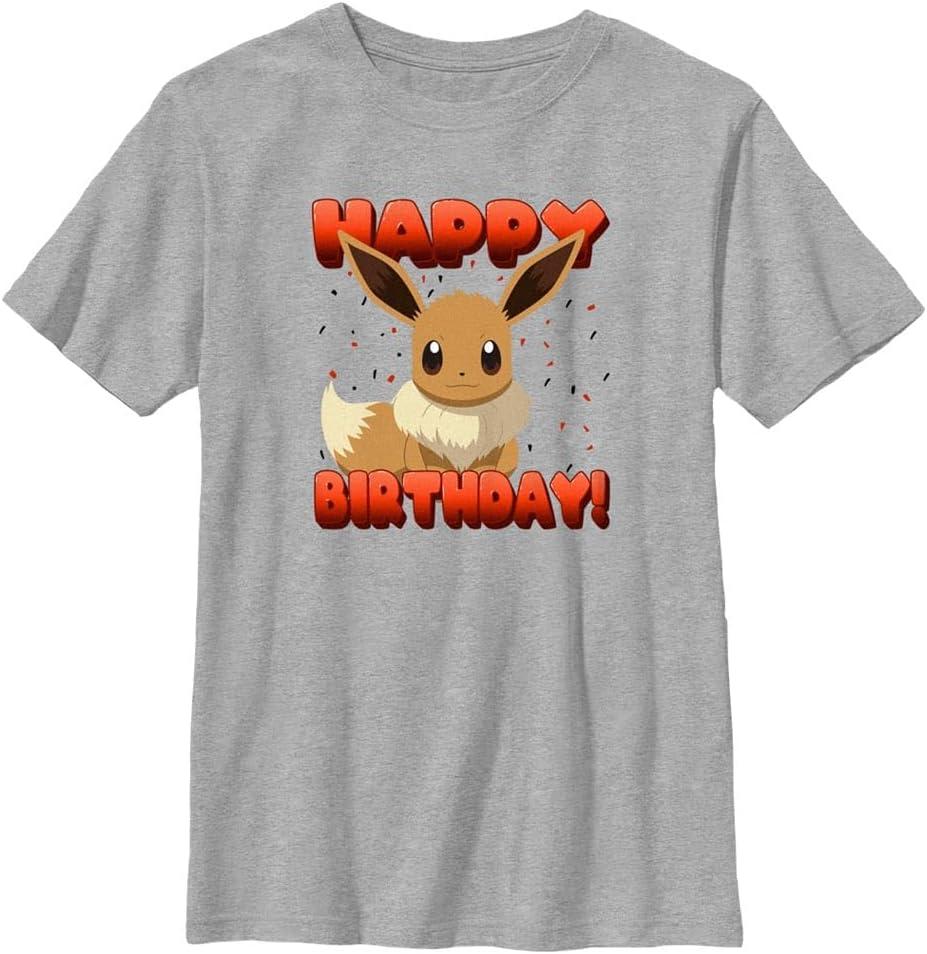 Pokmon Unisex-Child Pokemon Eevee Birthday Boys Short Sleeve Tee Shirt (Medium, Athletic Heather)