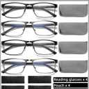 4-Pack Mens Reading Glasses Blue Light Blocking,Spring Hinge Stylish Metal Full Frame Readers for Men Anti Glare Filter Eyeglasses +1.75