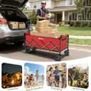 Extra Long Collapsible Wagon Cart, 480LBS Heavy Duty Utility Wagons with All-Terrain Wheels, Foldable Grocery Carts for Gardening, Shopping, Beach, Camping, Red