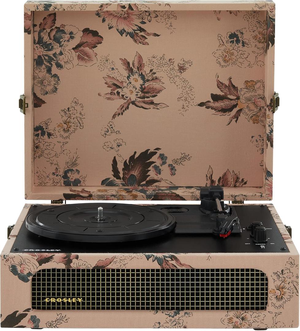 Crosley CR8017B-FL Voyager Vintage Portable Vinyl Record Player Turntable with Bluetooth in/Out and Built-in Speakers, Floral