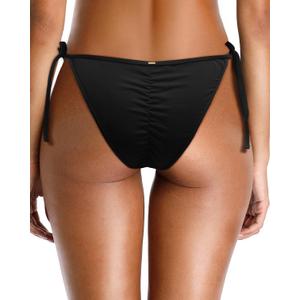 Zmart Women Tie Side Bikini Bottoms String Cheeky Bathing Suit Bottom Low Waist Ruched Scrunch Swimsuit Bottom (Small, Black)