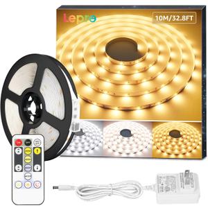 Lepro LED Tunable White Strip Light, Warm to Cool White,32.8ft Dimmable Bright LED Tape Lights, 600 LEDs 2835, Strong 3M Adhesive, Not Cuttable, Suitable for Christmas Decorations, Home, Bedroom (32.8 ft)
