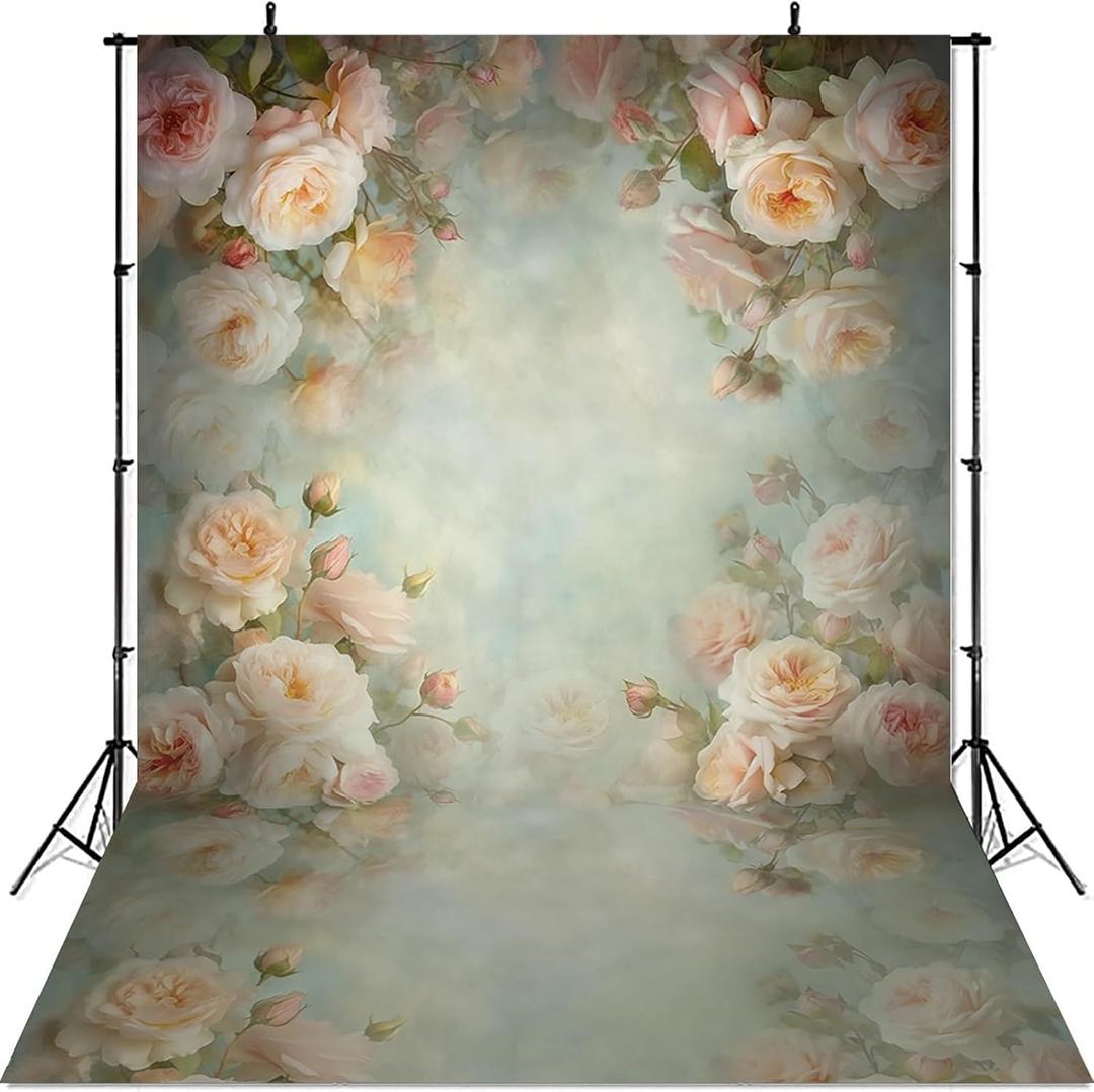 Mocsicka Abstract Floral Backdrop for Photography Retro Green Spring Watercolor Painting Floral Background Newborn Baby Shower Princess Girls Portrait Decoration Backdrop (7x5ft)