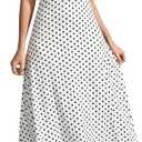 Milumia Women's Polka Dots Lace Trim Deep V Neck Dress Short Sleeve Flared Long Dresses White Small