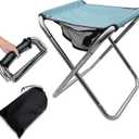 16 Inch Tall Portable Folding Camping Stool - Aluminum Alloy Lightweight Seat With Carry Bag for Fishing, Outdoor Camping, Hiking and BBQ - Red