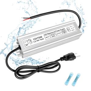 inShareplus 75W 12V Power Supply, IP67 Waterproof LED Driver, AC 90-265V to DC 12 Volt 6.3A LED Power Supply, Low Voltage Transformer with 3-Prong Plug for LED Light, Computer Project, Outdoor Use