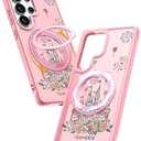 Uppuppy for Samsung Galaxy S25 Ultra Case with 360° Rotatable Magnetic Ring - Compatible with MagSafe, Semi-Transparent Soft-Touch Material Shockproof, Cute Pink Castle Design for Women Girl