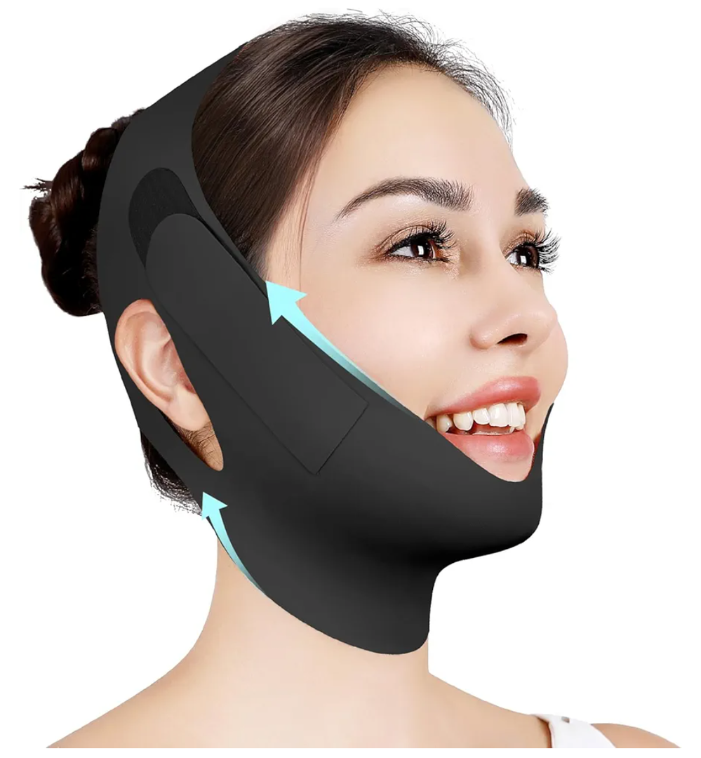 Chin Strap for Sleeping,Adjustable Chin Strap,Jaw Strap,Jawline Shaper,V Line Lifting Mask,Black,M