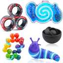 Cevioce 5Pcs Fidget Toys Adults Pack,Easter Basket Stuffers for Teens Boys Girls,Autism Sensory Toys with Fidget Spinner Slug Magnetic Rings,Squishy Fidget Toys ADHD Stress Relief