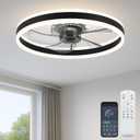 Fszdorj Ceiling Fan with Light, Upgraded 20 Low Profile Fan, Flush Mount Ceiling Fan, 6 Speeds, Dimmable LED, App & Remote Control, Quiet DC Motor, For Bedroom, Living Room, F105 Black-D