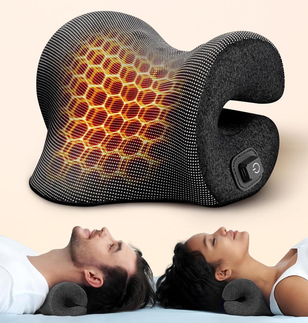 3s Heated Neck Stretcher for Pain Relief, Graphene Heating Pad, Odorless Neck Cloud Cervical Traction Device Chiropractic Pillow for Shoulder, Christmas Gifts for Women, Men, Mom, Dad (Black)