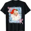 Merry Christmas Xmas Santa Claus Coquette Bow Pajama Holiday T-Shirt Size L