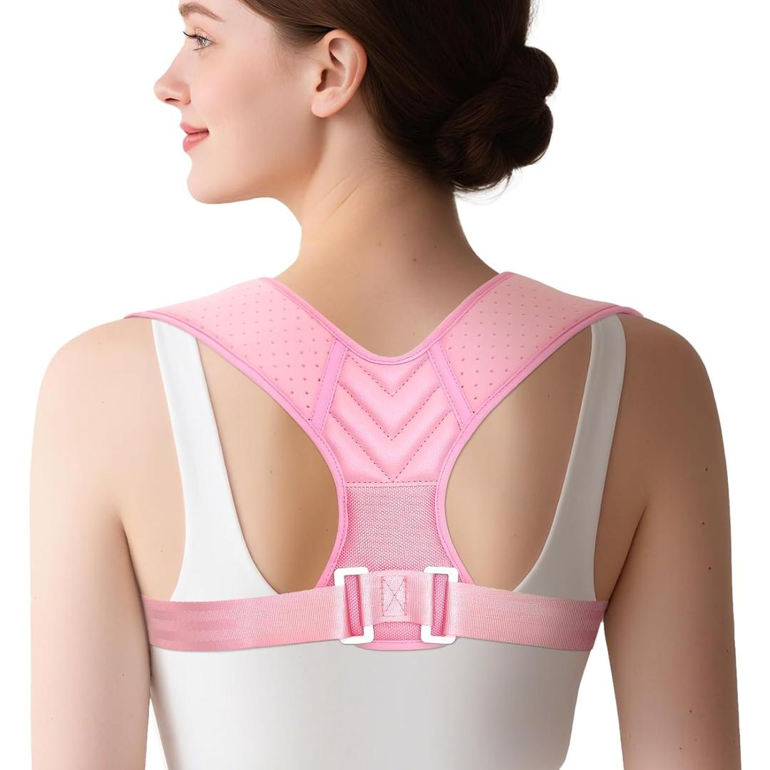 Posture Corrector For Women, Invisible & Breathable Upper Back Brace - Adjustable Back Straightener Posture Support - Relieve Shoulder, Neck & Back Pain (Large (Chest Size 38"-49"), Pink)