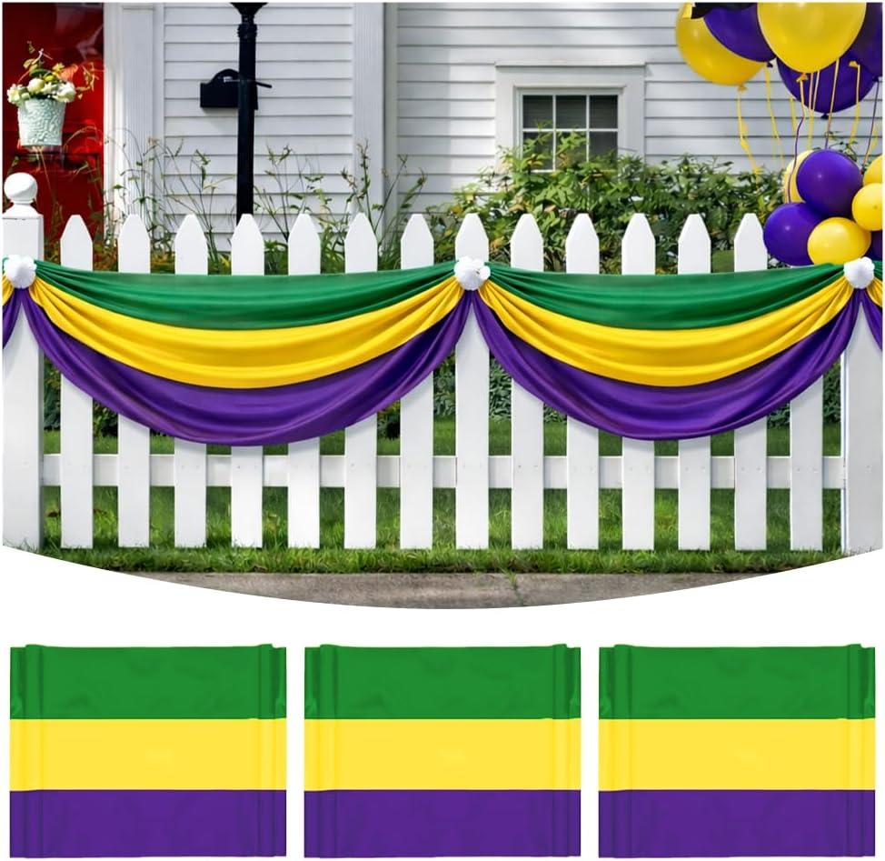 3Pack Mardi Gras Bunting 2x20Ft Large Carnival Bunting Banner Purple, Green, Gold Stripe for Mardi Gras, Lent, Easter, Home Decor Outside Garden Fence New Orleans Themed Party Décor Indoor Outdoor