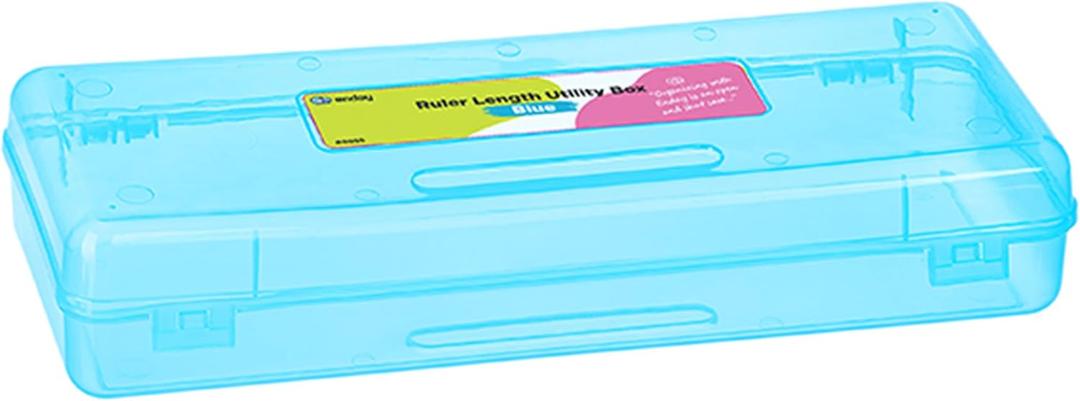 Enday Pencil Box Blue, Storage Organizer Utility Box, Multipurpose Long Ruler Length School Office Supplies Plastic Pencil Case for Kids & Adults  1PK