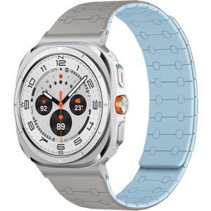 Amizee No Gap Band Compatible with Samsung Galaxy Watch Ultra (2025/2024) Band 47mm, 22mm Magnetic Sport Silicone Strap for Women Men, Khaki/L-Blue