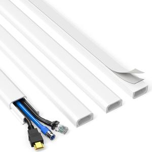 Delamu TV Cord Hider, Cord Covers for 2-3 Wires on Wall, Paintable Cable Hider Wire Covers for Cords, Easier Setup Wire Hiders for TV on Wall, Cable Cover Management to Hide Wires,  56.7in L x 0.94in W x 0.47in H, White