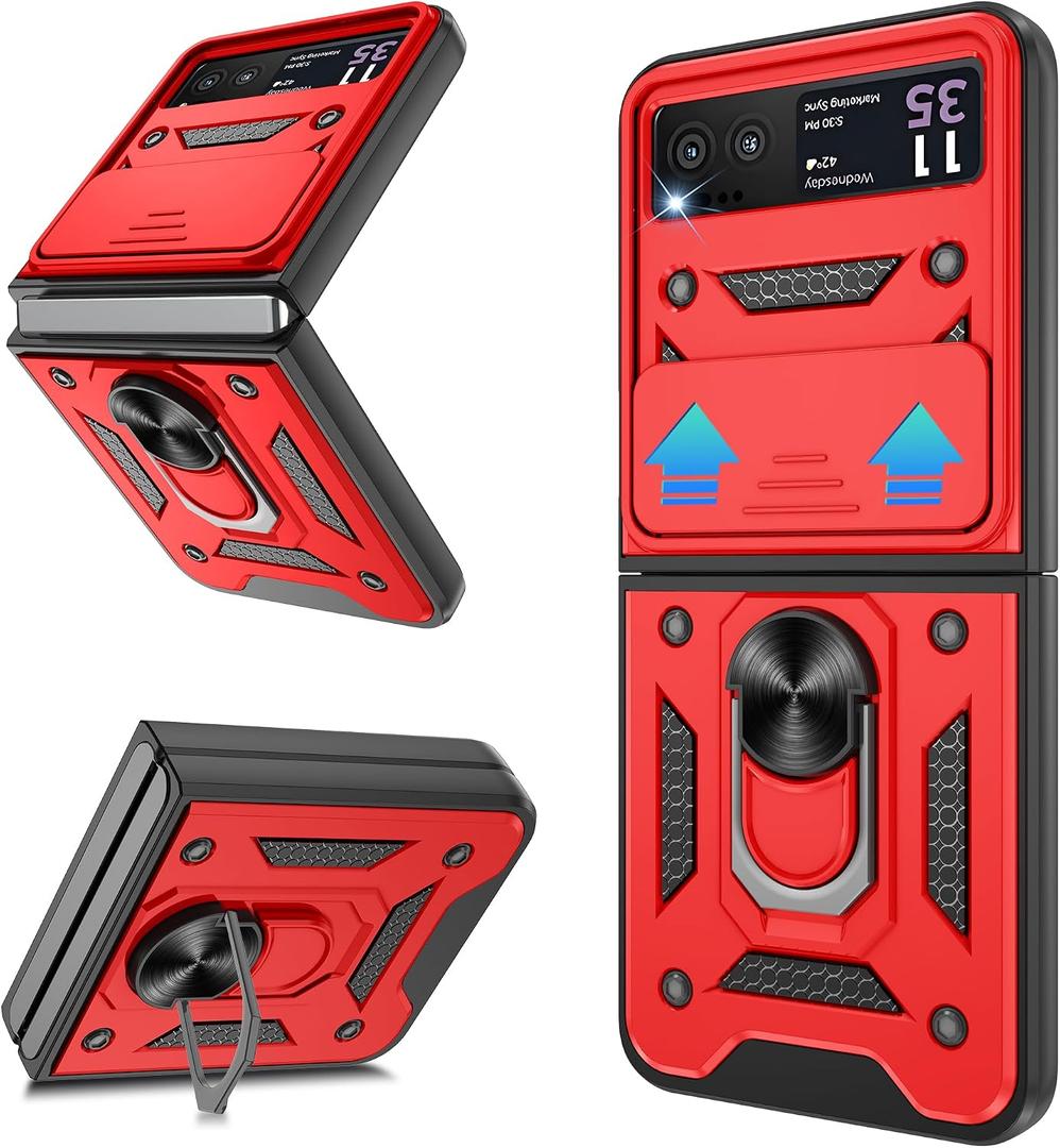 Atump for Motorola Razr 2023 Case [Not Fit Razr Plus 2023], Heavy Duty Shockproof with 360 Rotation Metal Kickstand [Military Grade] Protective Case for Moto Razr 2023, Red