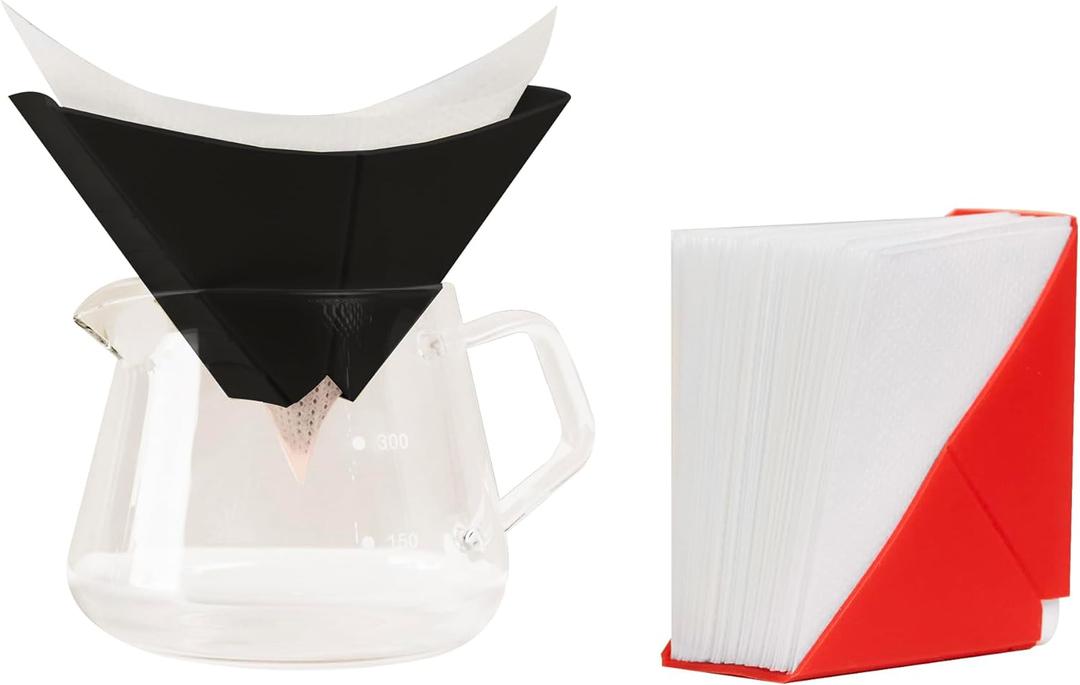 Pour Over Coffee Maker Set  Premium Non-Woven Filters 2 Color Portable Silicone Dripper, No Pre-Rinsing, Adjustable Flow Rates, Perfect for Home, Travel & Camping (Black/Red)