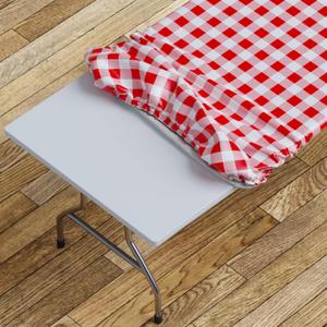Sorfey Tablecloth -Fitted with Elastic, Vinyl with Flannel Back, Fits for Table 72"x 30" Rectangle,Water Proof, Easy to Clean, Checked Red Design