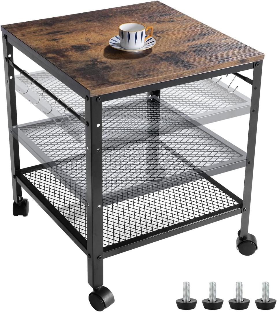 Rustic End Table, 2-Tier Side Table with Adjustable Height Shelf, 19.7" x 19.7" x 24", 143 lb Weight Capacity, Great for Mini Fridge Stand, Printer Stand, Aquarium Stand, Nightstand, Coffee Table, 19.7d X 19.7w X 24h in