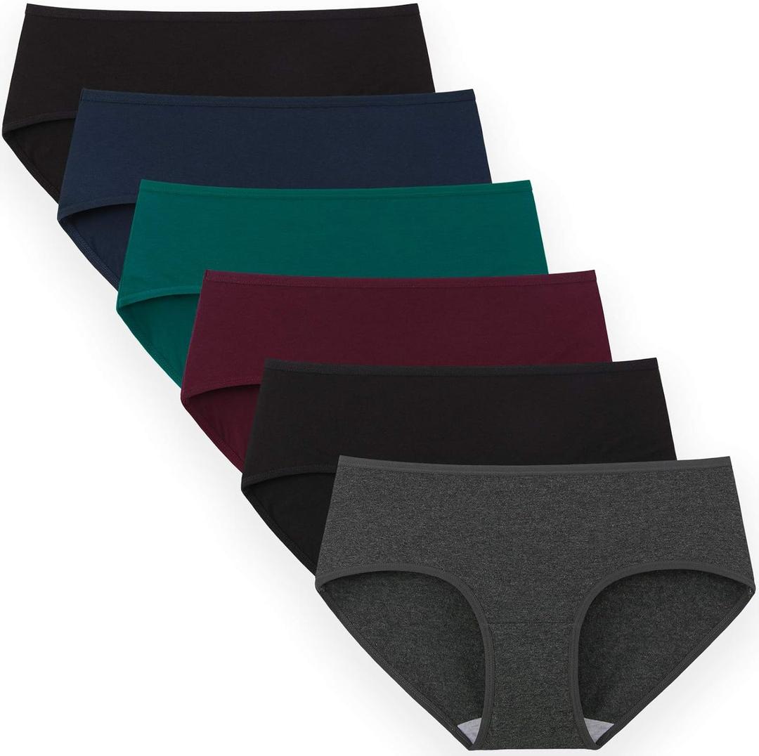 INNERSY Womens Underwear Cotton Hipster Panties Regular & Plus Size 6-Pack (Large, Dark Vintage)