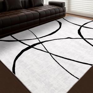 YIHOUSE 6'x9' Black and White Rug- Washable Area Rug for Living Room Bedroom, Large Modern Non-Slip Ultra-Thin Rug Home Decor,Curve,6x9ft