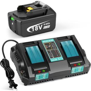 18V 6.0Ah Replace Long-Lasting Lithium Battery & Fast Charger for Makita 18V Battery & Tool, 18 Volt DC18RD Dual Ports Charger Compatible with Makita BL1860B BL1850B BL1840B BL1830B DC18RC
