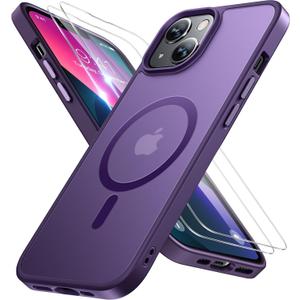 Miracase Magnetic for iPhone 13 Case 6.1 inch (Compatible with MagSafe)with 2X Screen Protectors Military-Grade Protection, Anti-Fingerprint Translucent Matte Phone Case Cover, Dark Purple