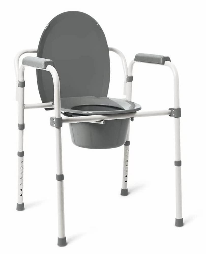 Medline Dark Gray 3-in-1 Folding Commode with Elongated Seat, Microban Treated - Portable, Adjustable, Durable - Ideal for Medical Patients