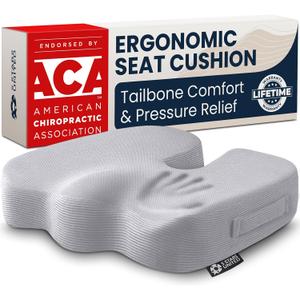 5 STARS UNITED Seat Cushion - Memory Foam for Tailbone Pain Relief - Ergonomic Support for Coccyx, Sciatica & Butt - Wheelchair, Office, Desk & Gaming Chair, Car Seat, Airplane, L Gray, Large